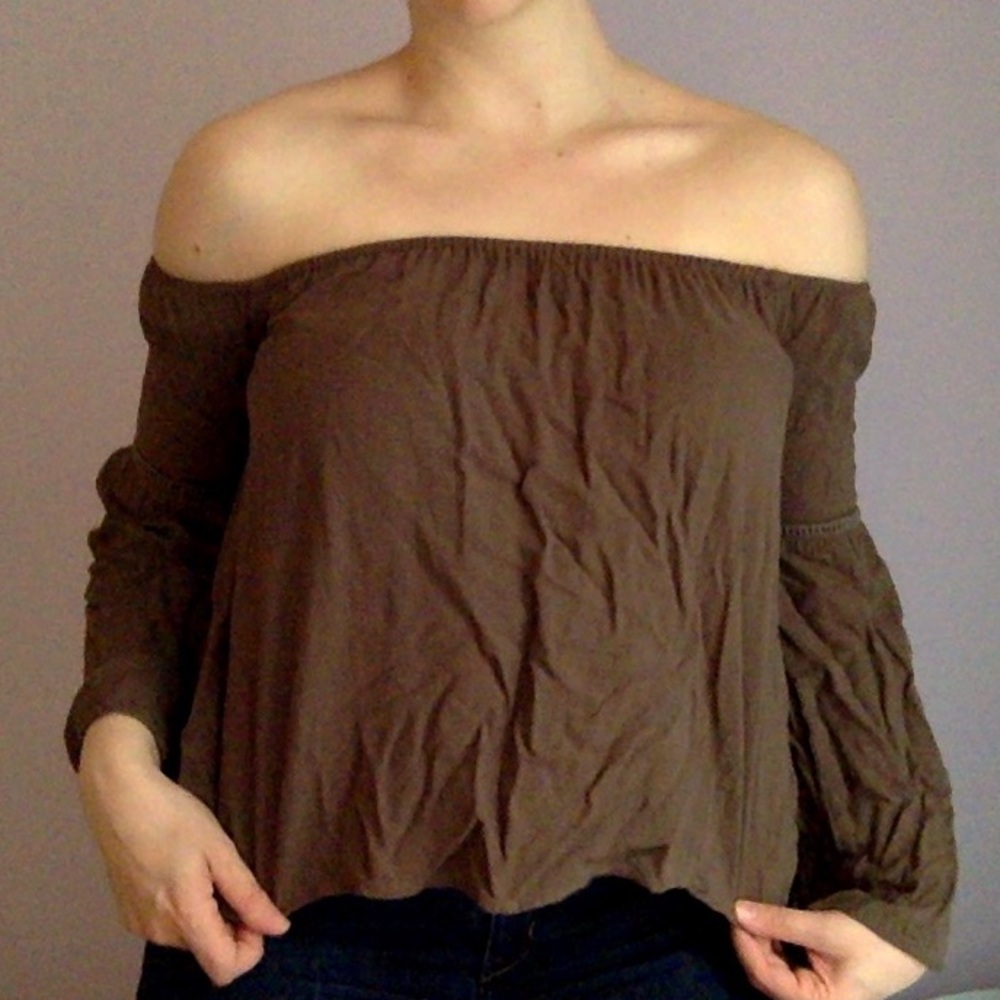Army green/brown off the shoulder top